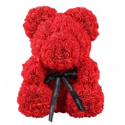 RoseBear, red, with heart or ribbon, 25cm front