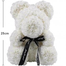 RoseBear, λευκό, με καρδιά ή κορδέλα, 25cm ύψος