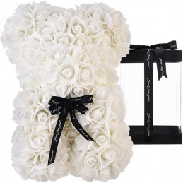 RoseBear, λευκό, με καρδιά ή κορδέλα, 40cm μπροστά