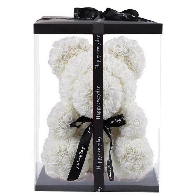 RoseBear, white, with heart or ribbon, 40cm cover