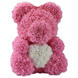 RoseBear, ροζ, με καρδιά ή κορδέλα, 25cm μπροστά