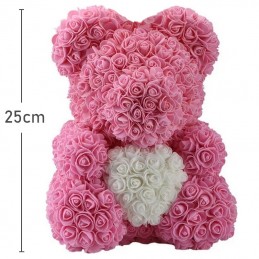 RoseBear, ροζ, με καρδιά ή κορδέλα, 25cm ύψος