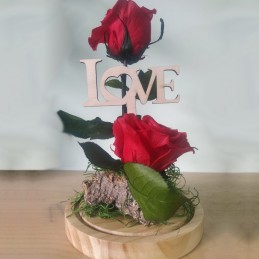 Forever Rose διπλό, κόκκινο, σε γυάλινη καμπάνα 25cm μπροστά