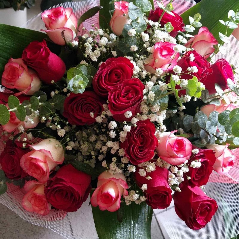 LOVING - FLOWER WITH 25 WHITE RED ROSES